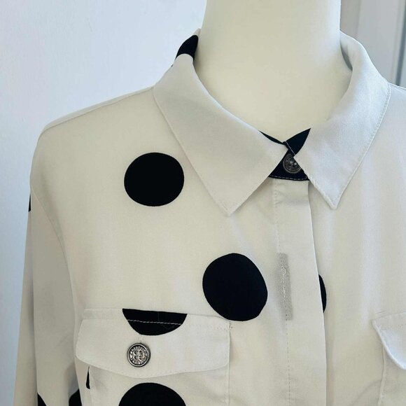 Karl Lagerfeld Paris White Polka Dot Button Shirt with Roll Tabs – US XL - Picture 9 of 11